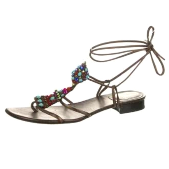 Stuart‎ Weitzman Brown Leather Crystal sandals